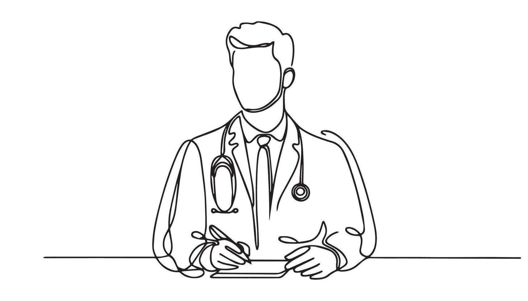 continuous line drawing of a doctor writing on a notepad vector