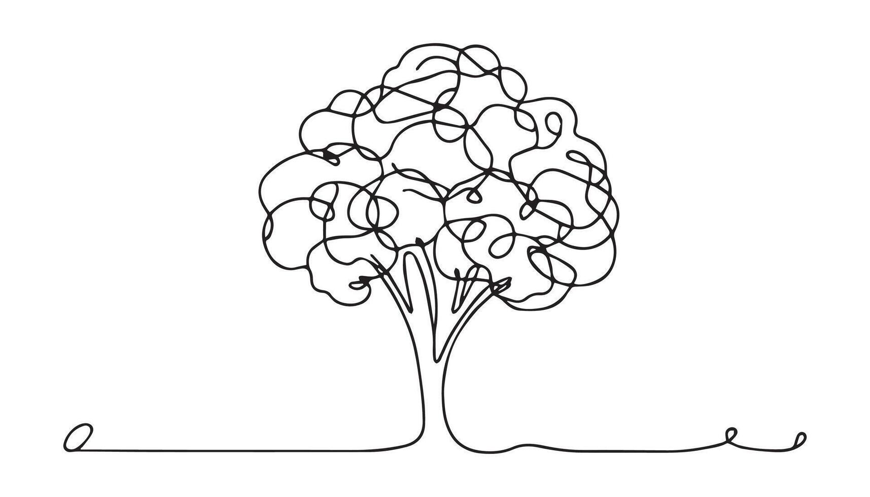 un continuo línea dibujo de un árbol con hojas vector