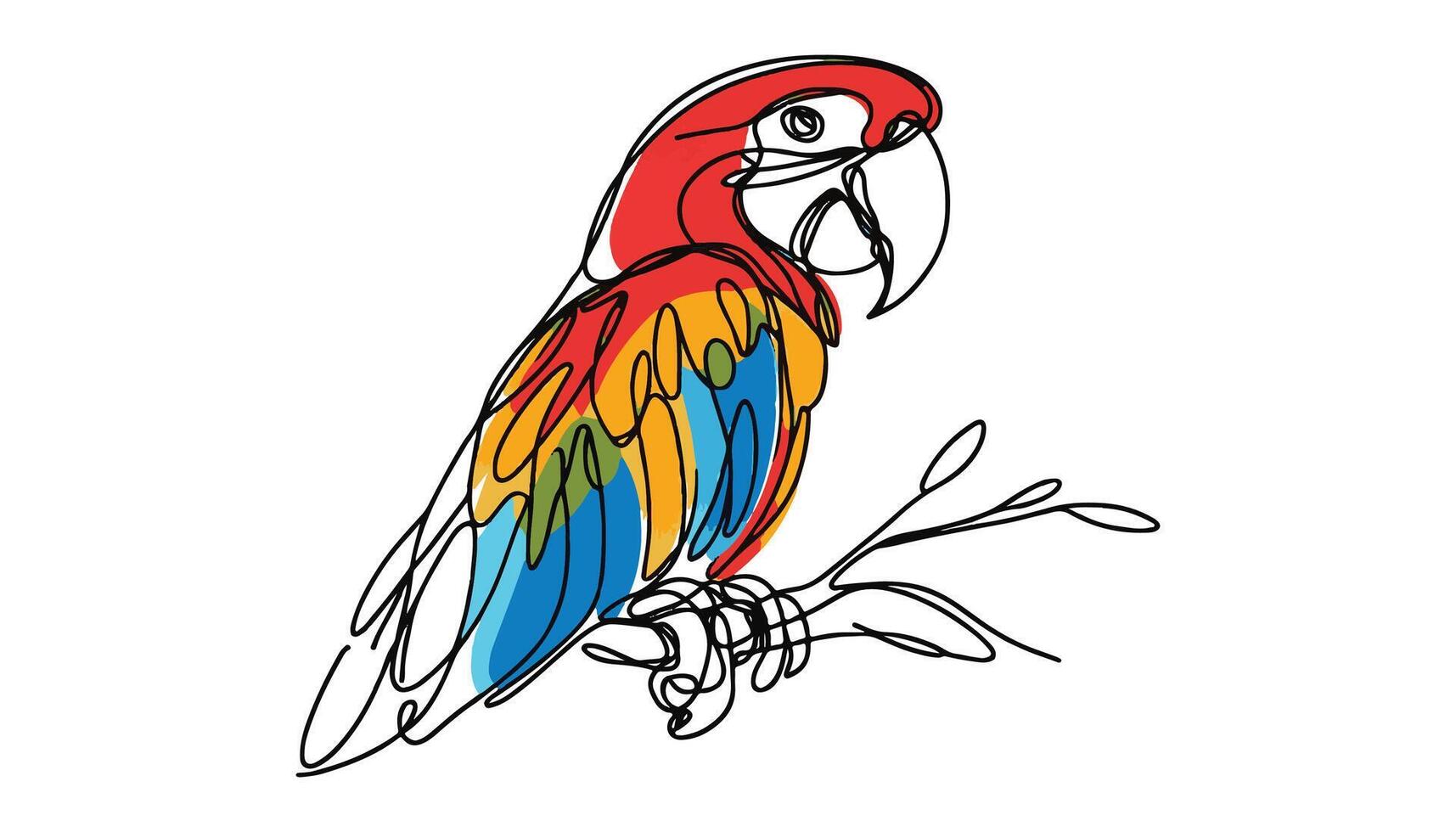 Continuous drawing of a parrot sitting on a branch vector