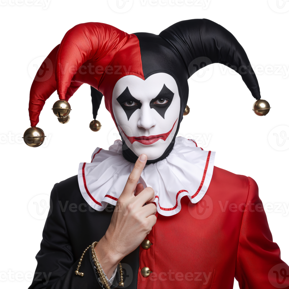 Jester Performing in a Red Costume With Polka Dots During a Festive Event in a Studio Setting on transparent png