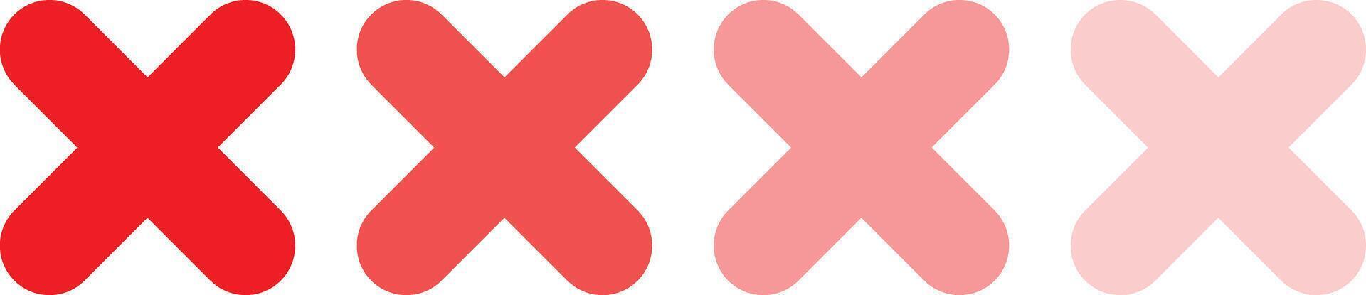 Rounded Red Cross Mark X Symbol Icons Set, Wrong Incorrect Sign, Deny Cancel Button, Error Indication Graphic, Decline Rejection vector