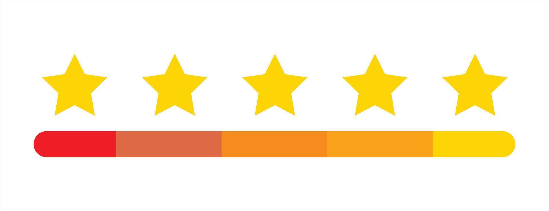 Five Star Rating Customer Review Feedback Symbol, Quality Ranking Golden Stars Graphic, Performance Measurement Progress Bar, Achievement Indicator, Simple User Interface vector