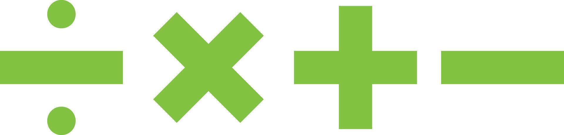 Green Mathematical Arithmetic Operator Icons Set, Basic Plus Minus Multiplication Division Symbols, Education Graphic Element, Calculation Signs, Simple Learning Tool vector