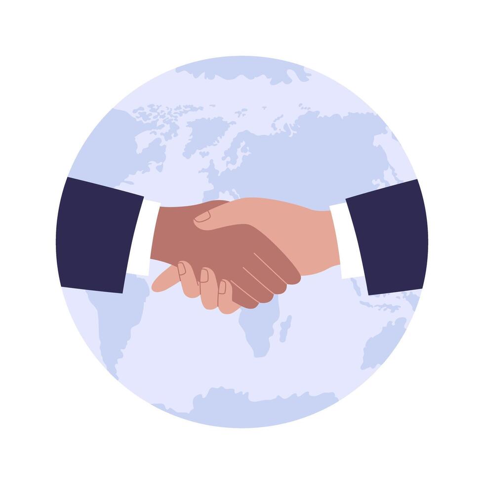 Handshake of Business Partners with a World Map on the Background vector