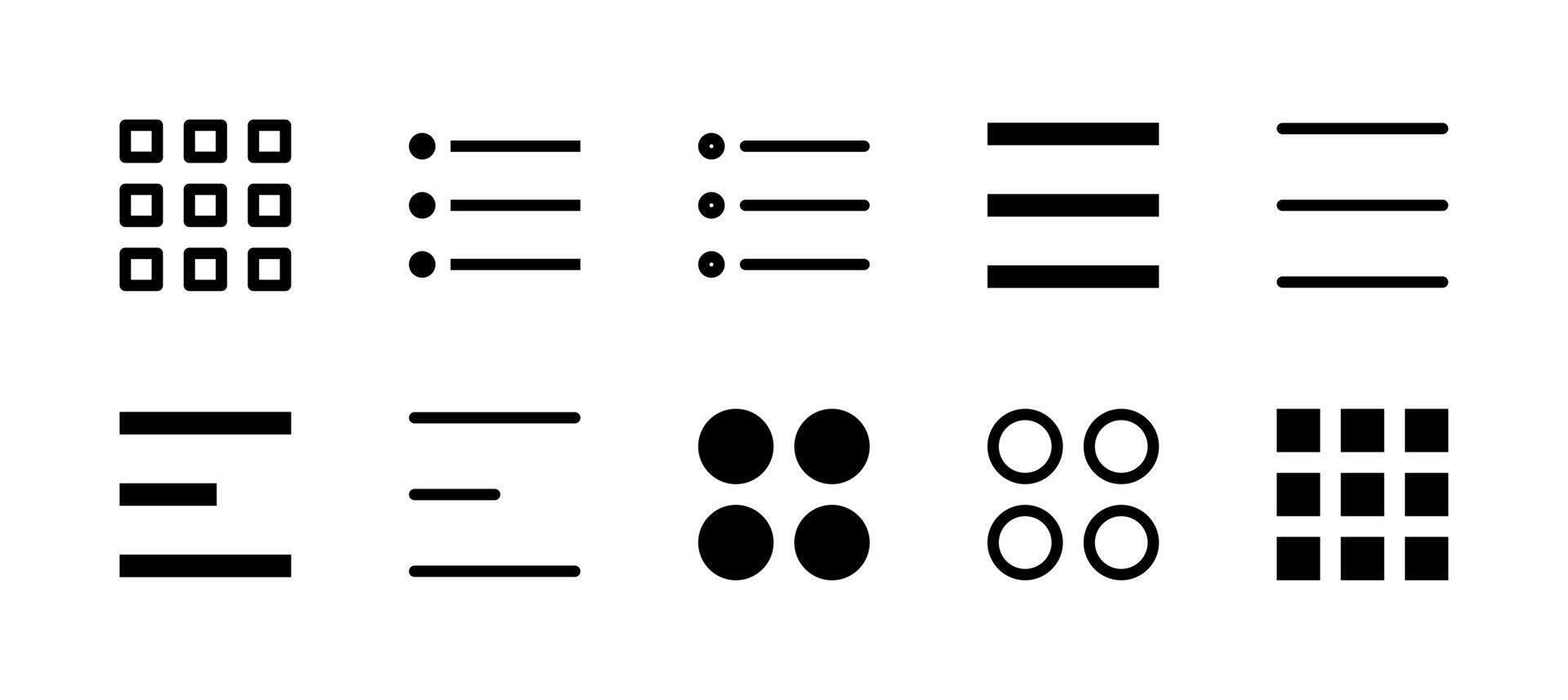 menú icono conjunto línea y sólido estilo para aplicación navegación vector