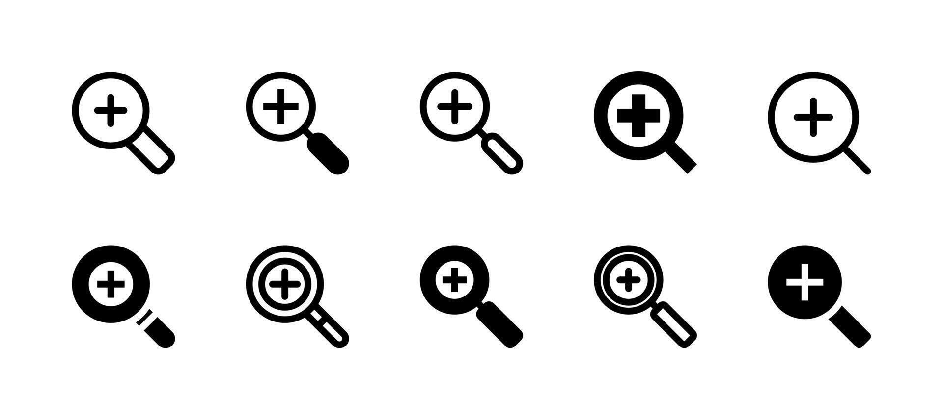 Zoom In Icon Set Line and Solid style for Image Enlargement vector