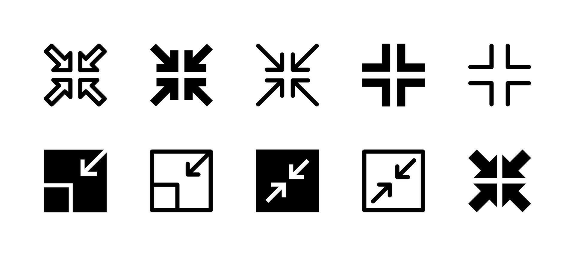 Exit Fullscreen Icon Set Line and Solid style for Display Control vector