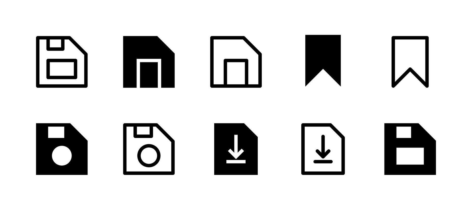Save Icon Set Line and Solid style for Data Storage vector