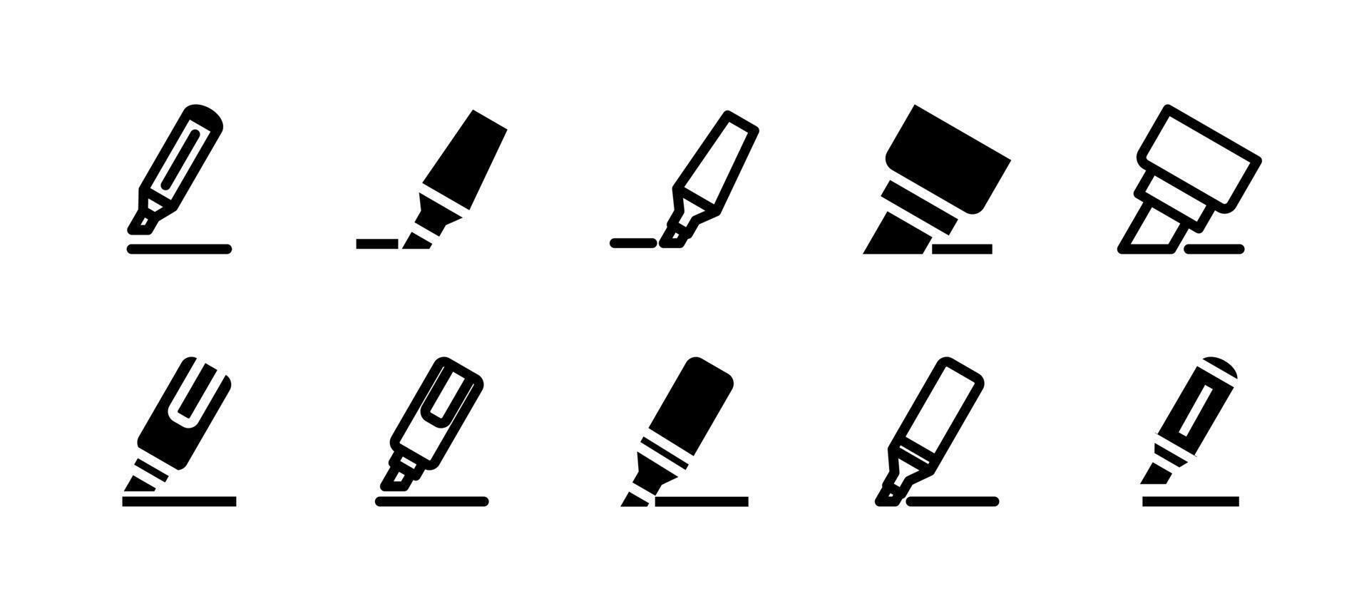Highlight Icon Set Line and Solid style for Text Marking vector