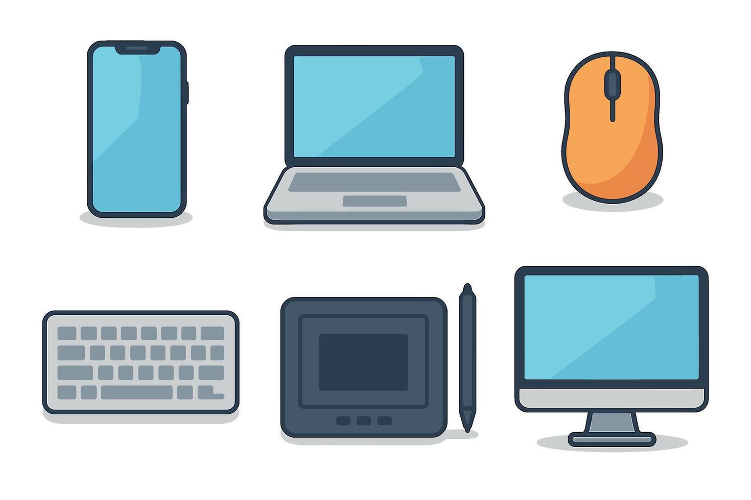 Essential digital devices for technology setup and office work vector