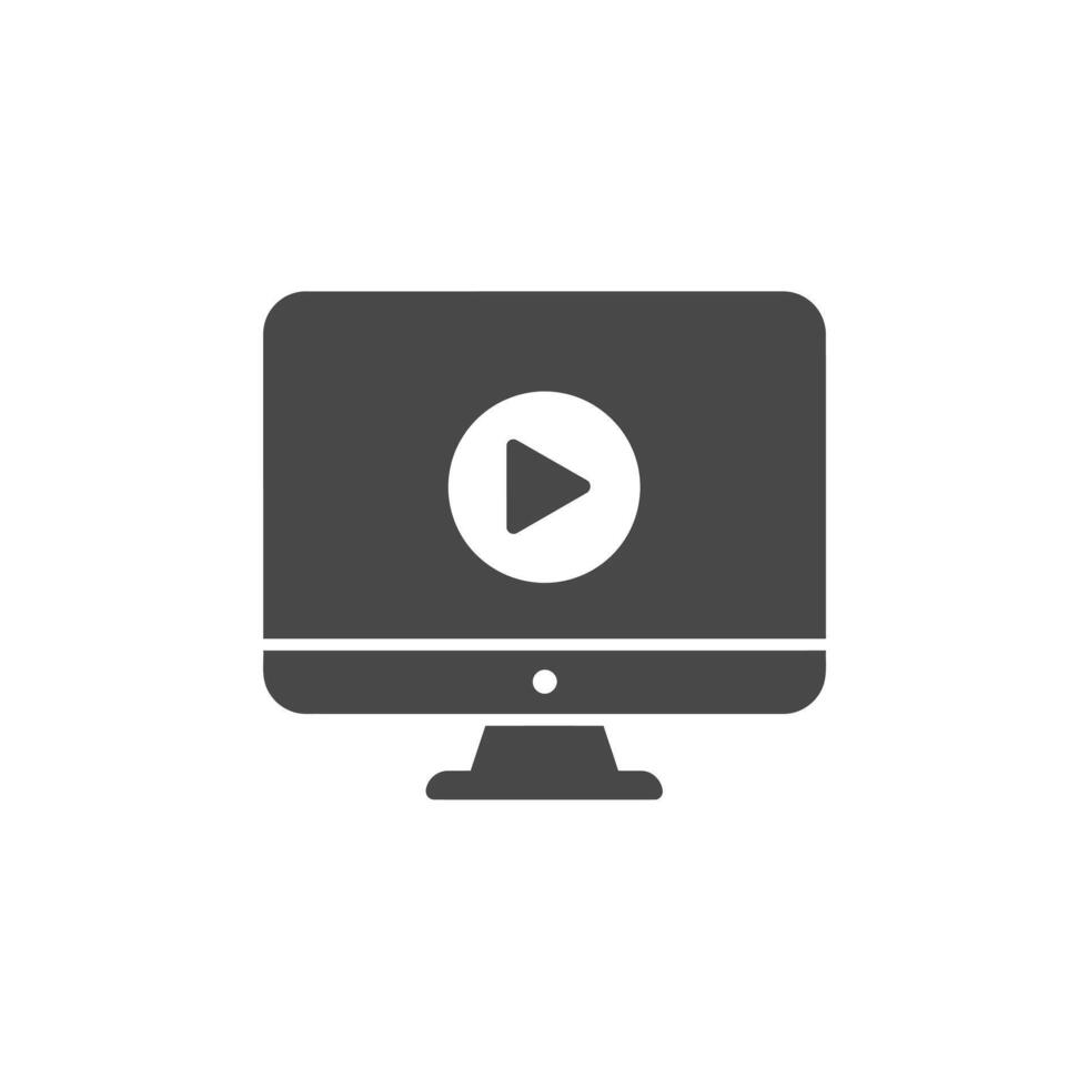 Online training and webinar icon with a computer screen and play button for e-learning courses vector