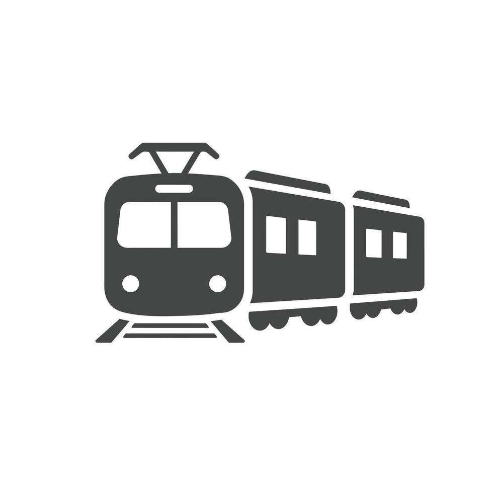 Solid icon of a train representing railway transportation and public transit for long distances vector