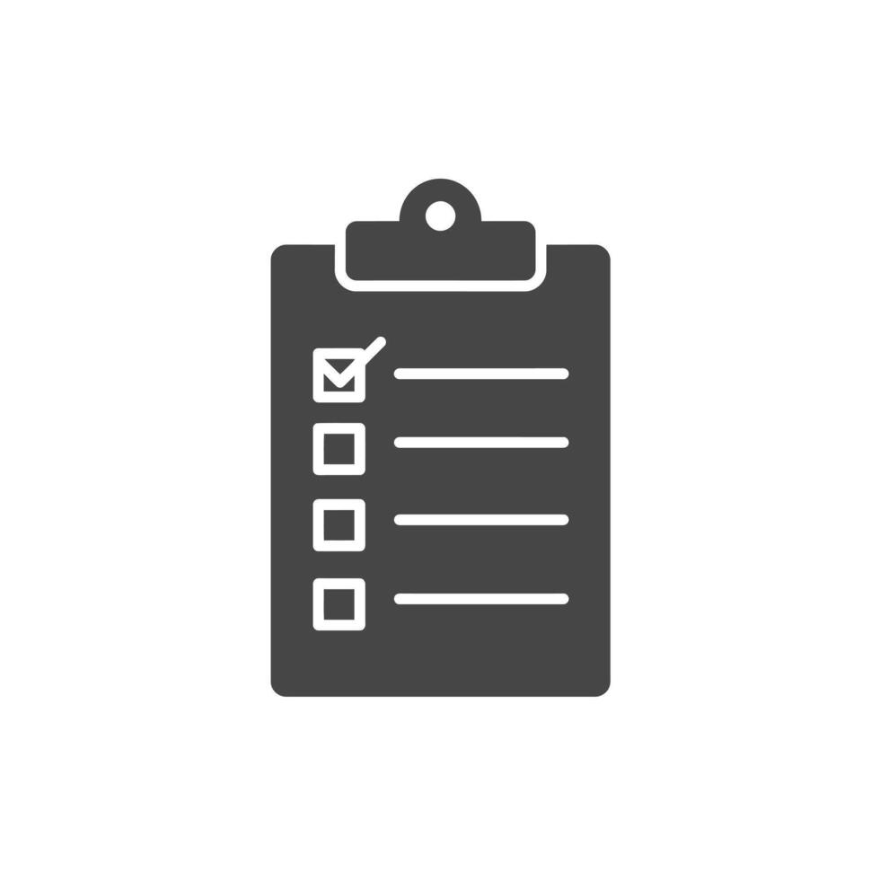 Solid icon of a clipboard with a checklist for goal setting and tracking work progress effectively vector