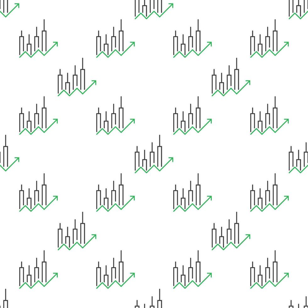 Candle Graph with Arrow Candlestick Chart thin line seamless pattern vector