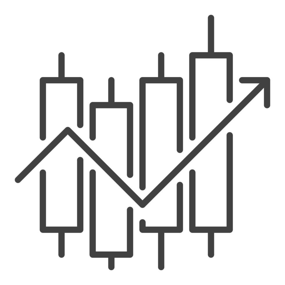 Candlestick Chart with Uprising Arrow Market Data outline icon or design element vector