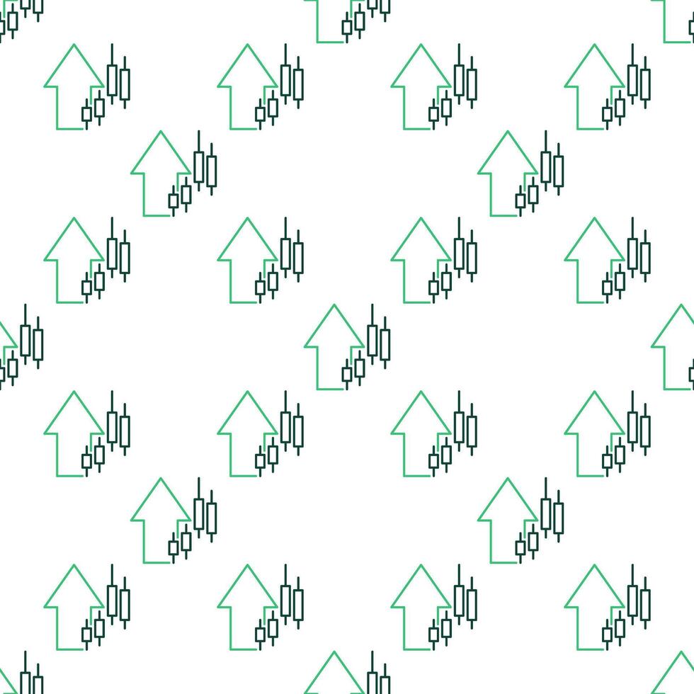 Arrow with Candle Graph Candlestick Chart thin line seamless pattern vector