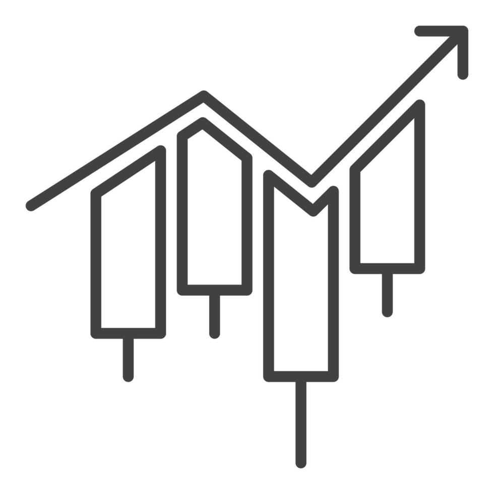 Trading Analysis Candlestick Chart with arrow icon or sign in outline style vector