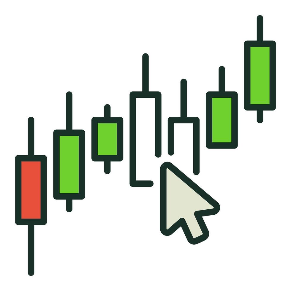 Candlestick Graphic with Mouse Cursor Candlestick Chart colored icon or design element vector