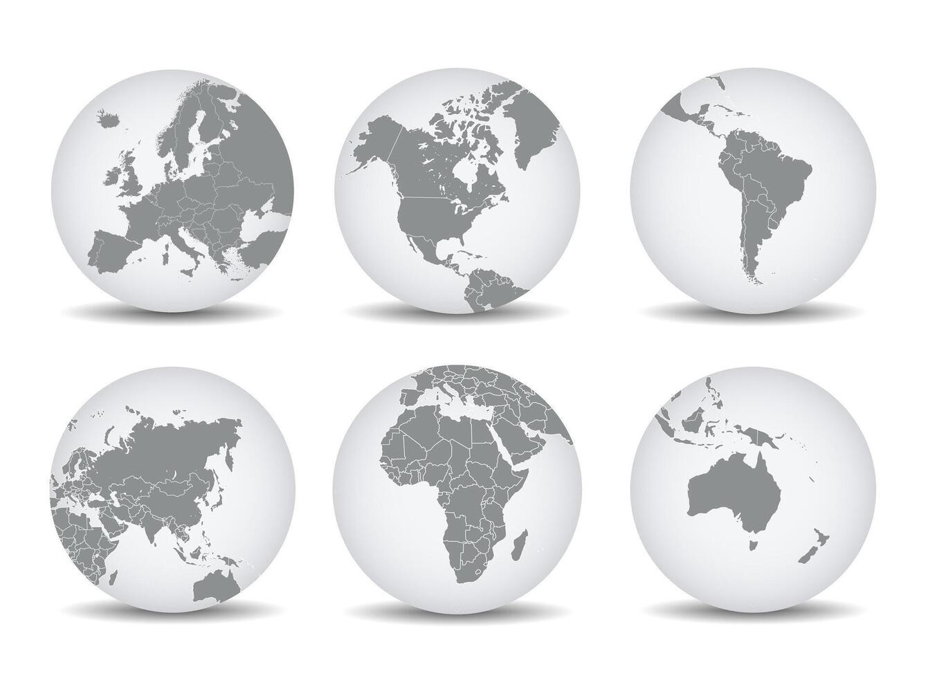 Earth globe map. Set of six continents isolated on white background. Realistic world map in globe shape. Abstract 3d globe icon. vector