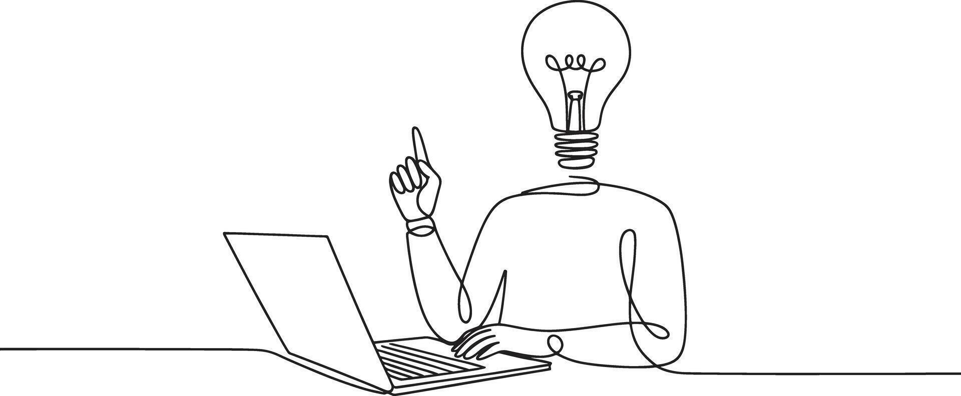 Continuous line drawing of a man with a laptop vector
