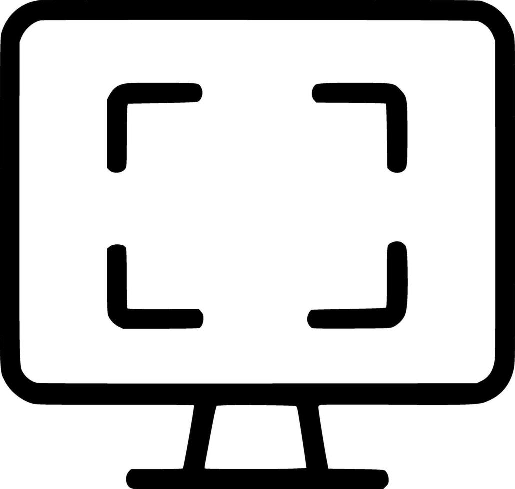 An outline icon showing a focus or scan frame on a monitor, representing digital focus, security scanning, or screen capture area. vector