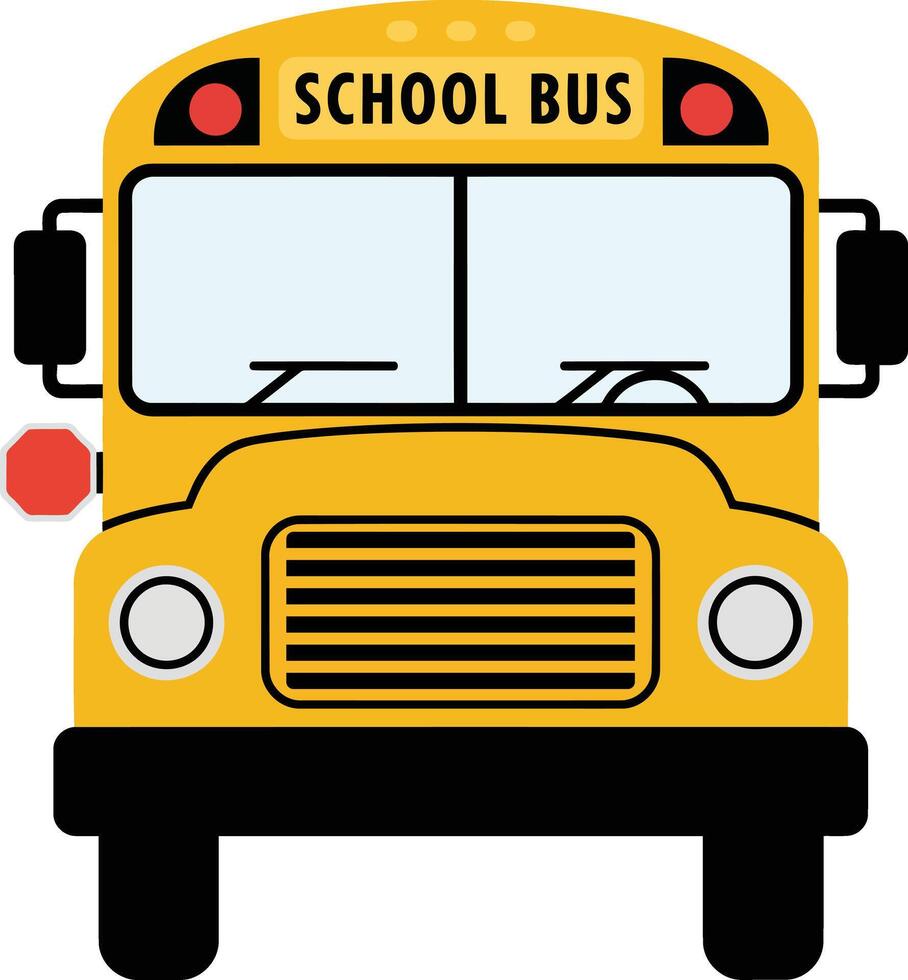 Front view of a classic yellow american school bus with school bus text on the front, isolated on a white background vector