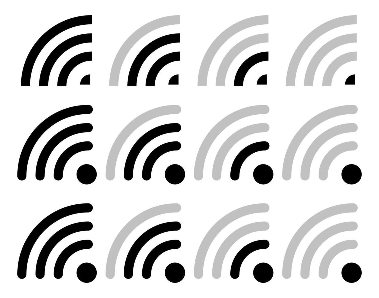Wireless wifi icons for communication needs, presenting clear signal levels in a simple mobile bar style. vector