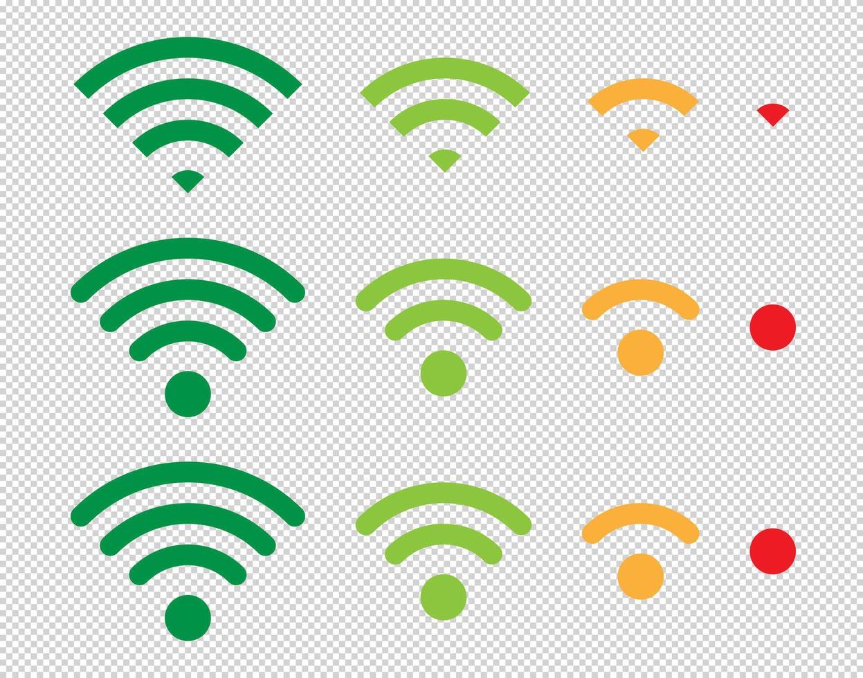 Set of wifi icons for communication and telecommunication, showing wireless signal levels in a simple mobile bar status style. vector
