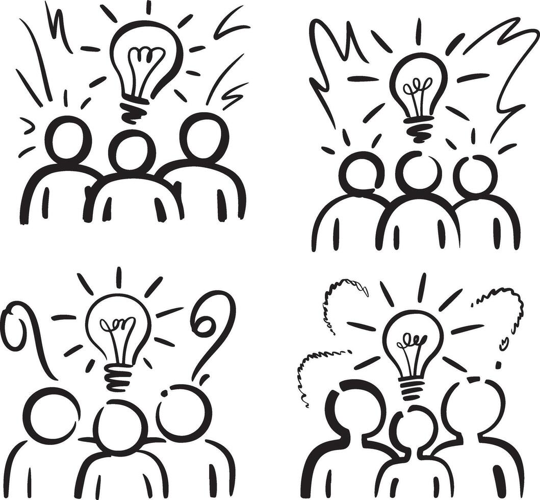 Idea Bulb People Group Illustration Brainstorming Graphics for Teamwork Concepts vector