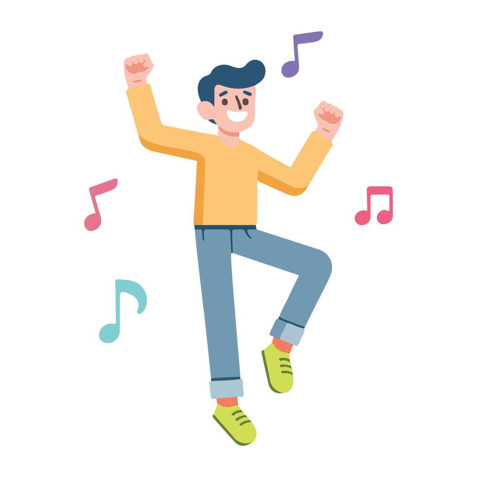character of a man dancing and singing flat style jump vector