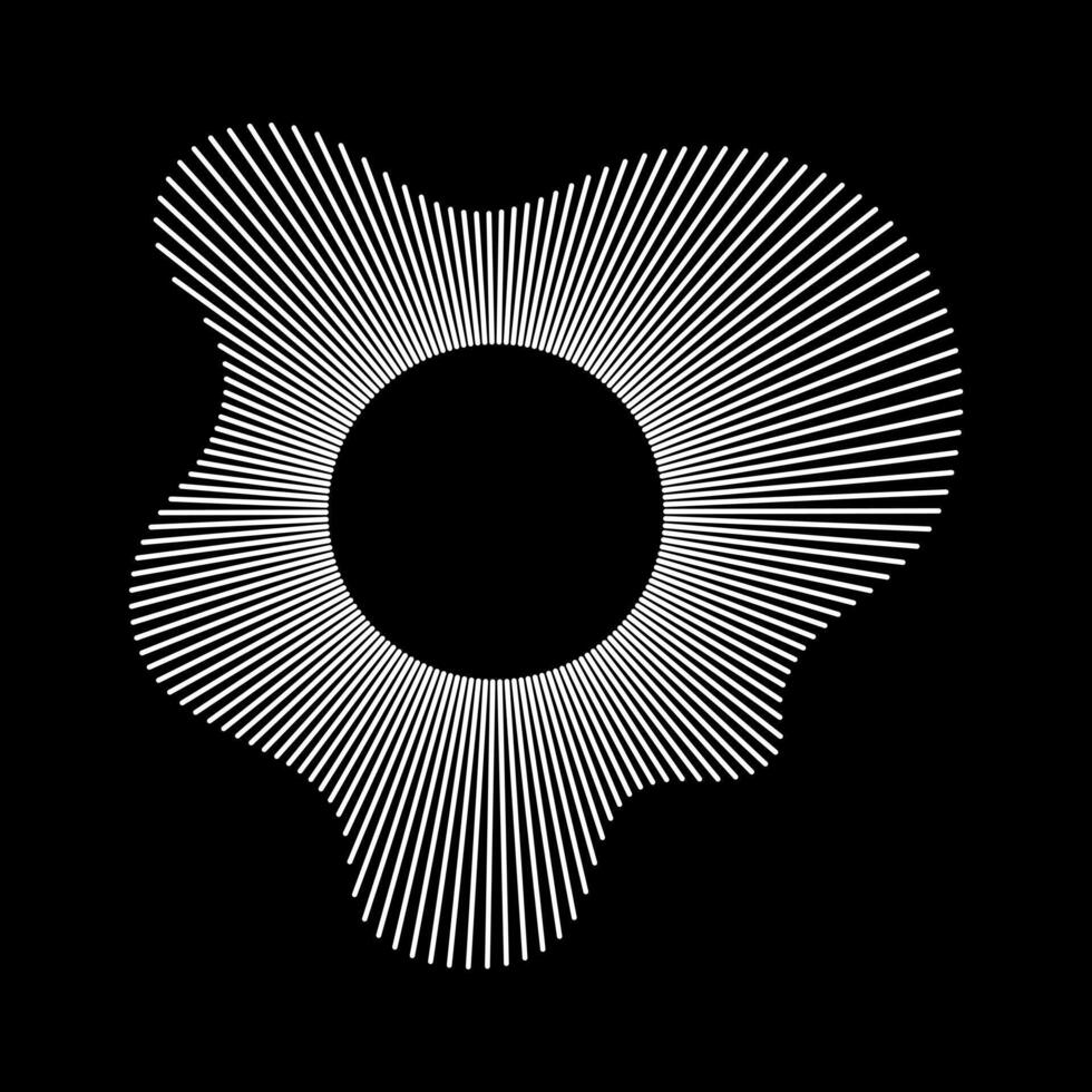 Circular wave. Sound circle white lines. Equalizer logo, radial spectrum. Voice symbol. Sound ring mockup. Wavy, radial frame pattern. Radial rays. Wavy design element. Depicting audio music icon. vector