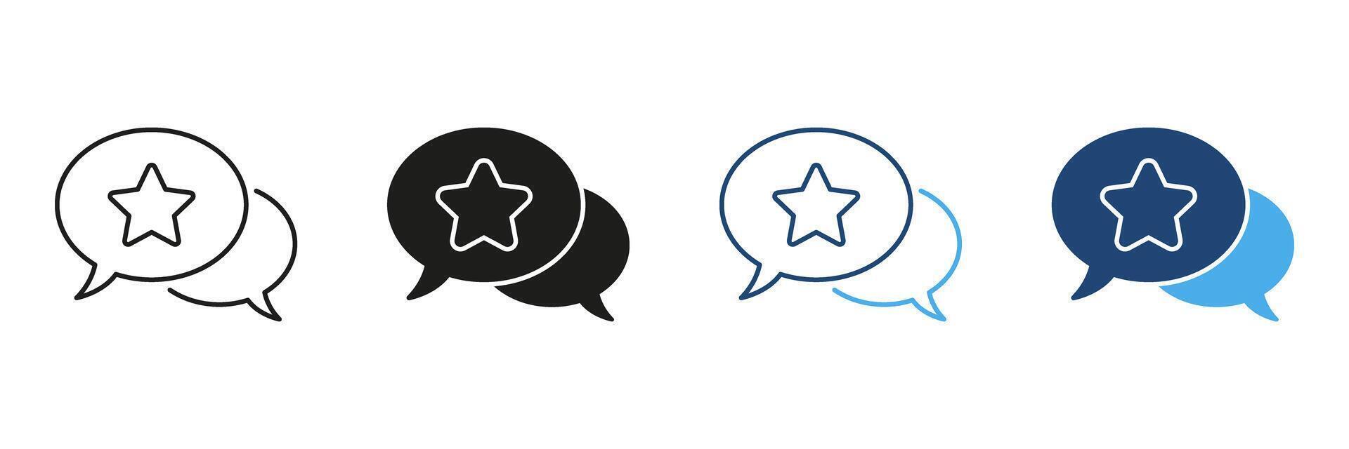Speech Bubbles With Star Line And Solid Icon Set. Customer Feedback, Review, And Rating Communication Outline And Silhouette Symbol Collection. Isolated Illustration vector