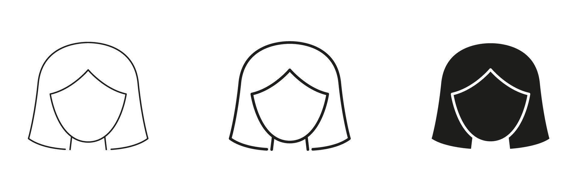 Female Avatar Line And Solid Icon Set. User Profile, Identity, And Social Media Outline And Silhouette Symbol Collection. Personal Branding And Networking. Isolated Illustration vector