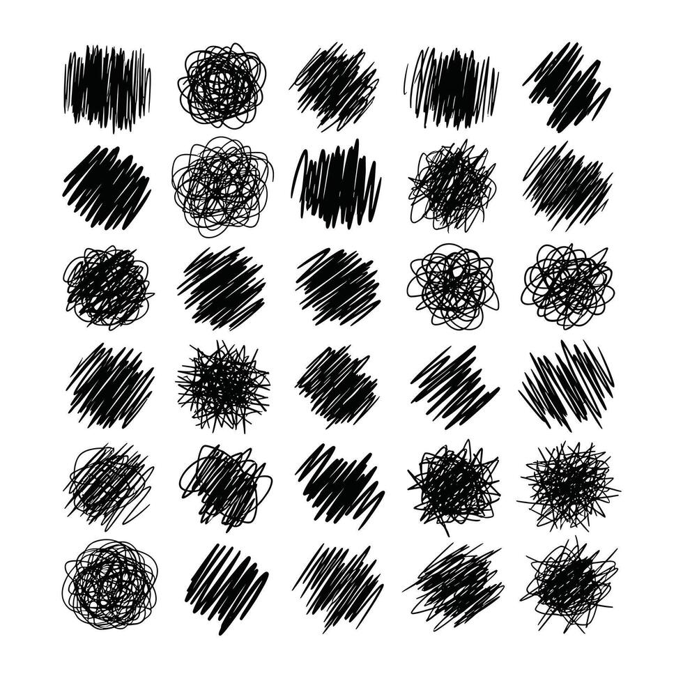 Hand Drawn Scribble Textures Collection, Abstract Doodle Strokes and Lines Set, Chaotic Black Hatching Elements for Design, Illustration vector