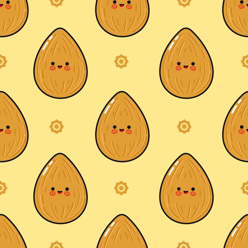 Cute almond nut characters creating a seamless pattern vector
