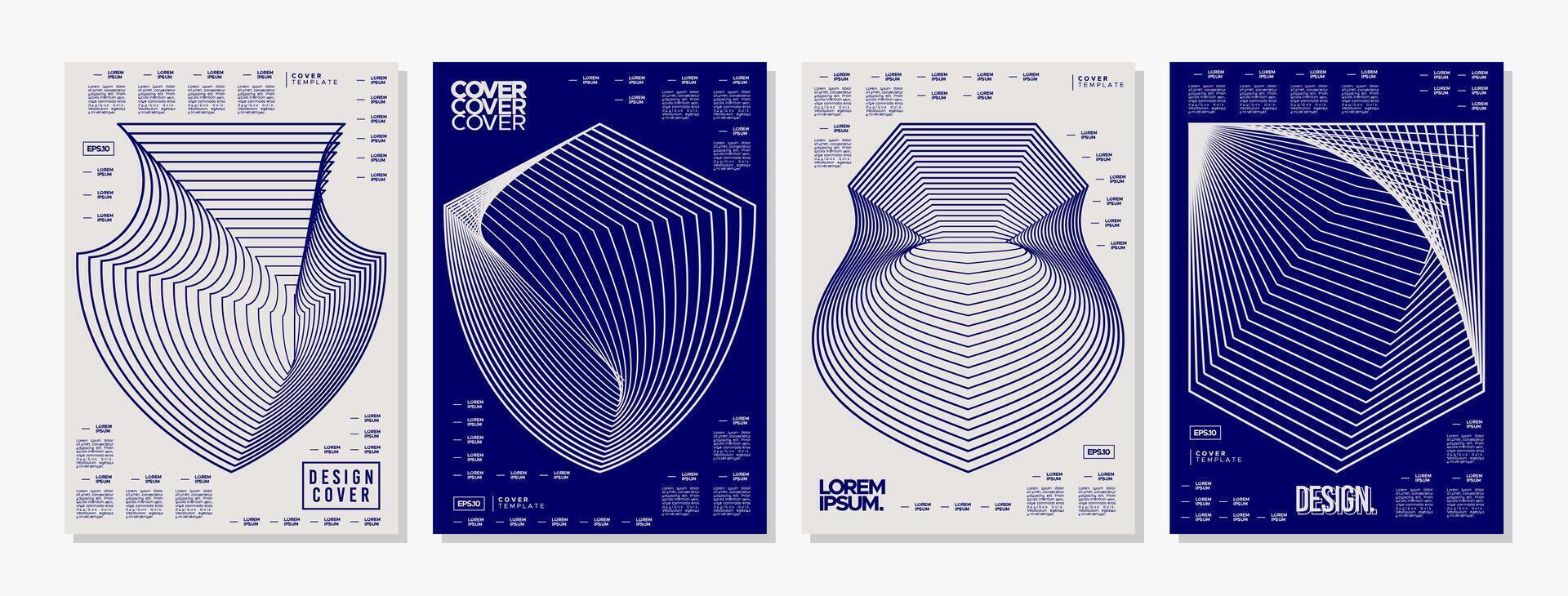 Digital technology security shield line cover background set vector