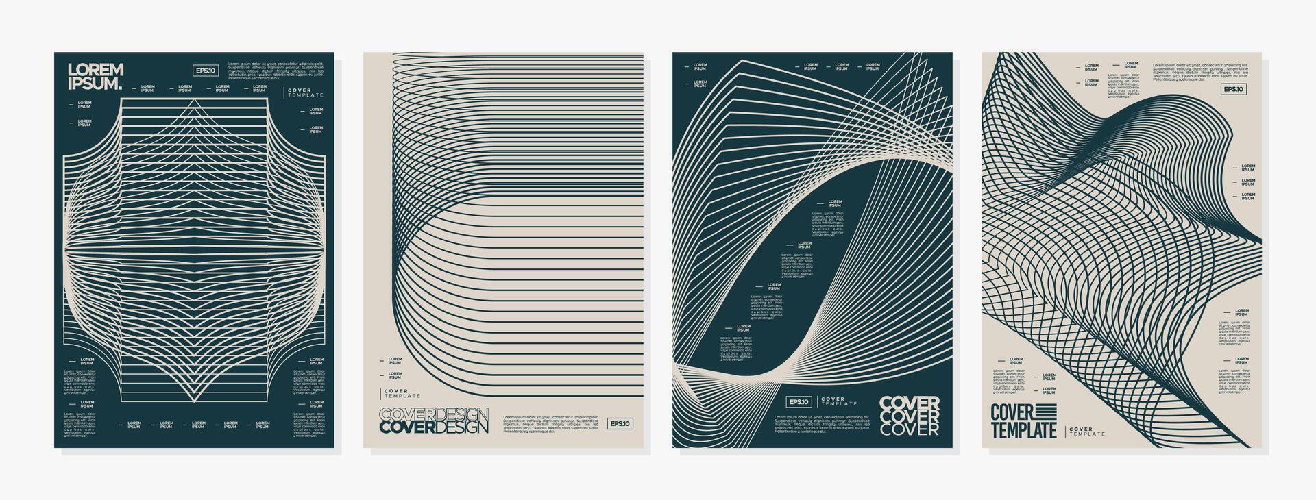 Creative visual dynamic line abstract cover design set vector