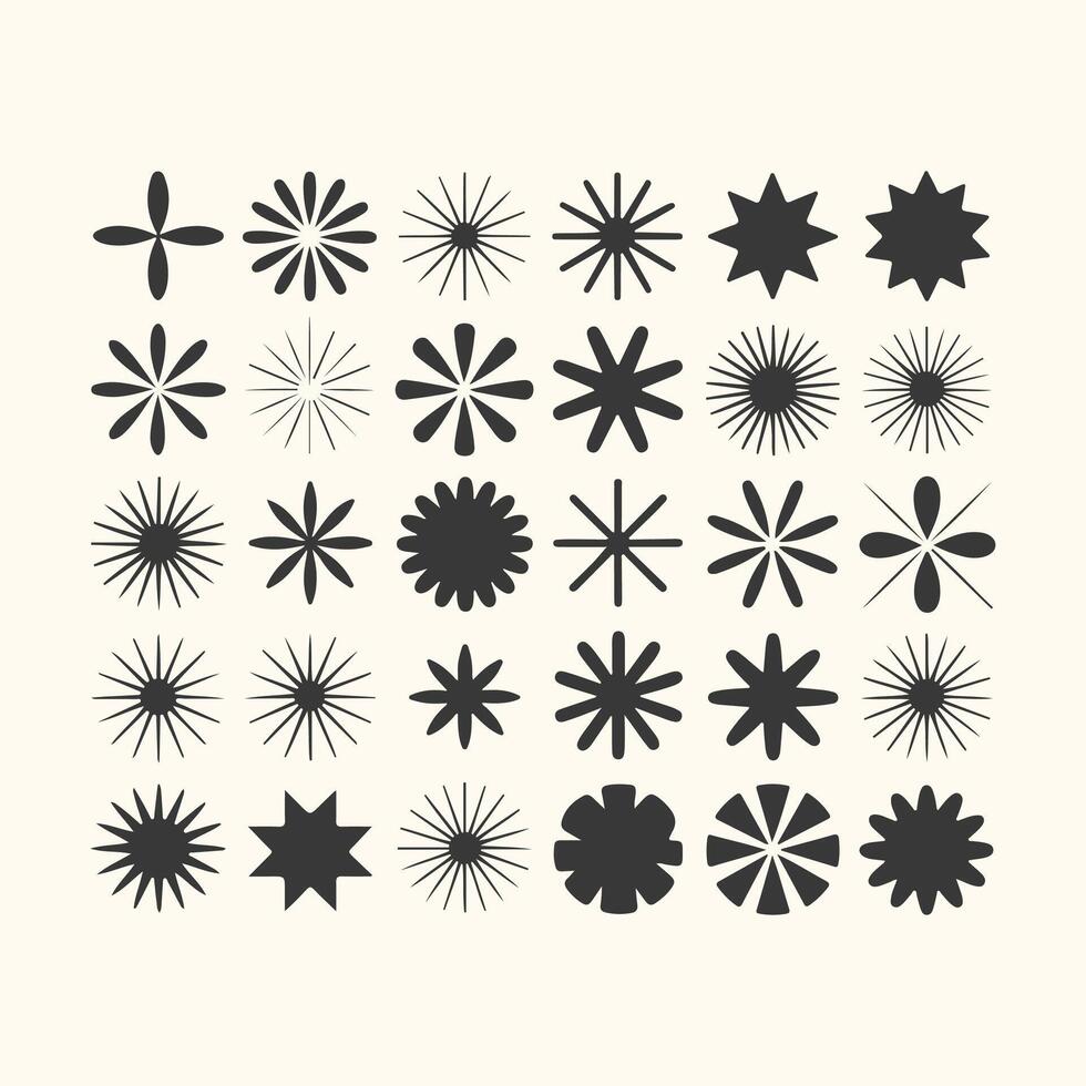 Collection of Geometric Flower and Starburst Shapes Abstract Design element vector