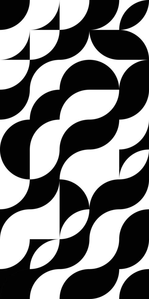 Geometric minimal design print with simple shape and figure, in white and black. Graphics Bauhaus composition. Waves pattern, modular tiling stripy art with circles vector