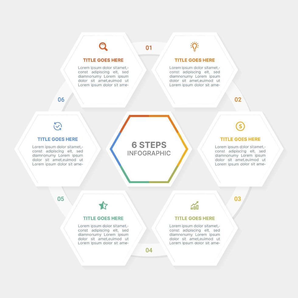 6 Steps Hexagon Infographic Template Business Process Flowchart vector