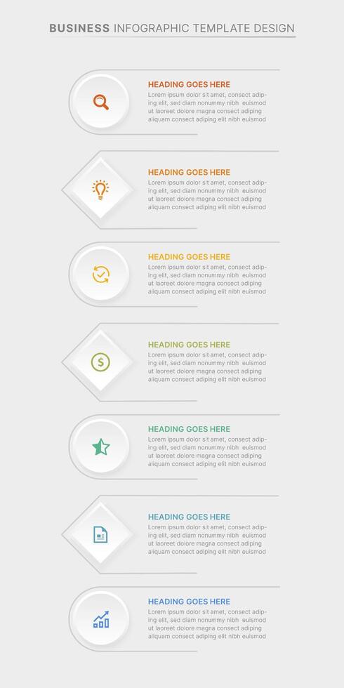 negocio infografía modelo diseño, moderno vertical diagrama de flujo con 7 7 pasos y íconos vector