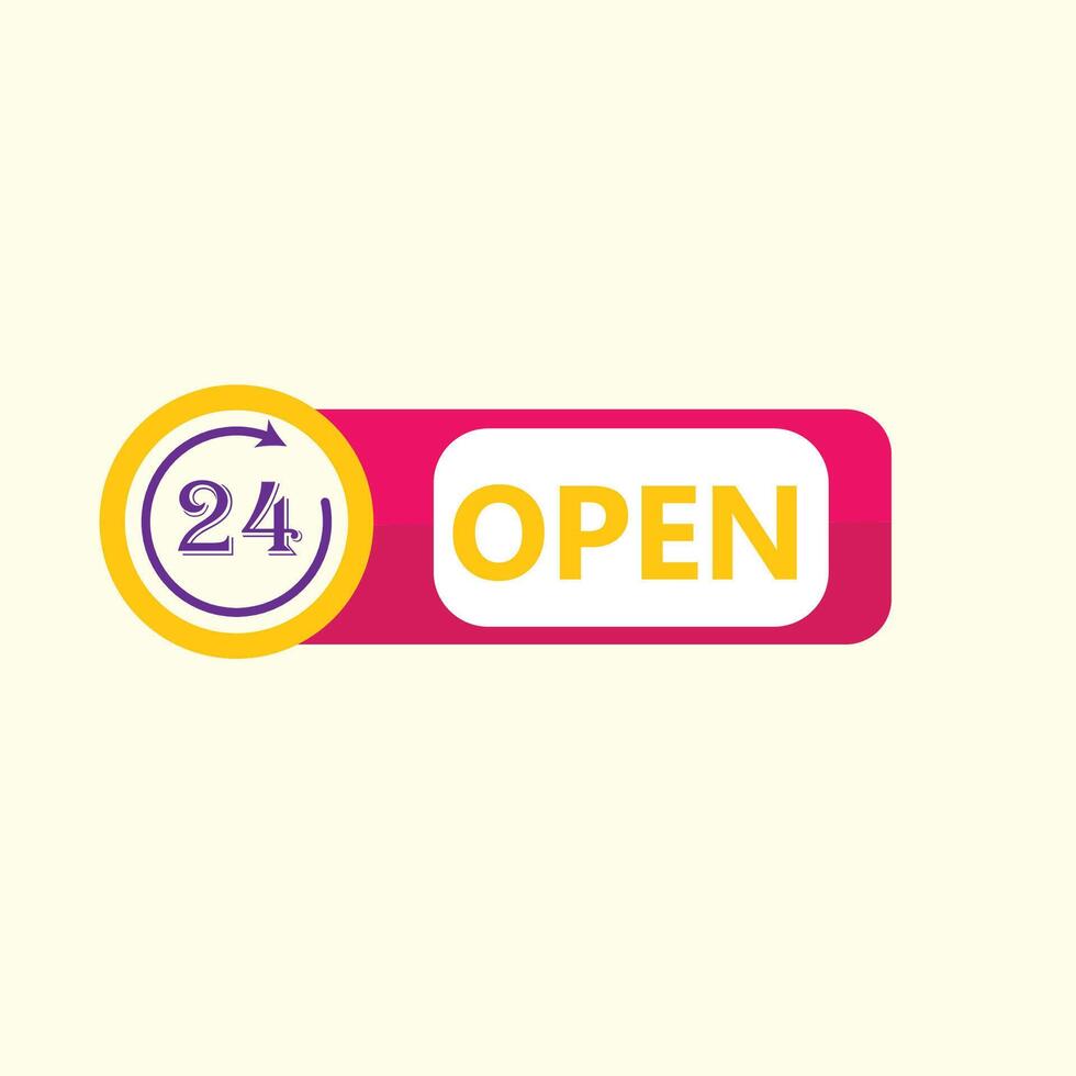 Open 24 hours sign indicating business operating around the clock vector