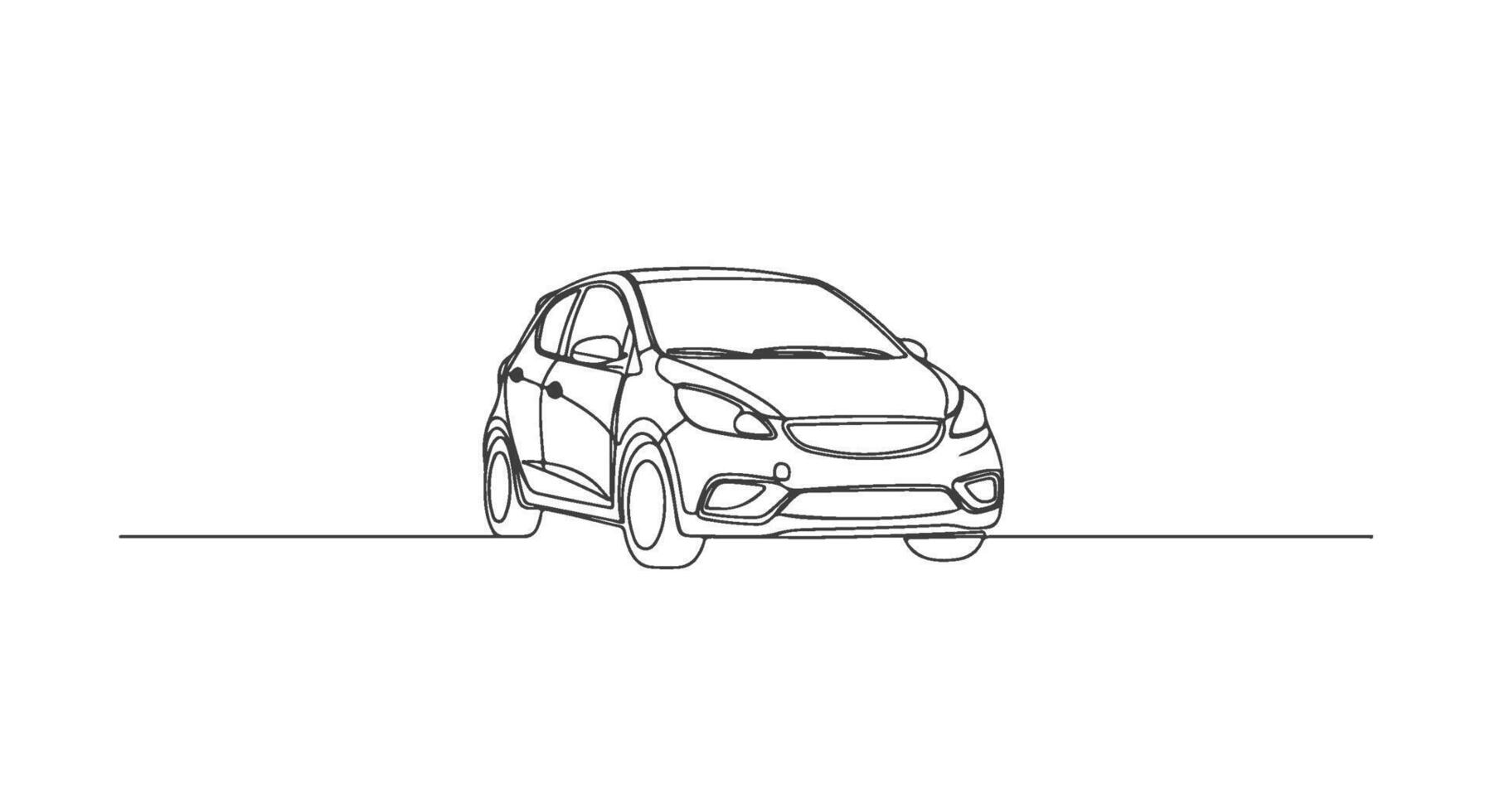 Continuous single line drawing of a modern car, front view, minimal design, transportation concept vector