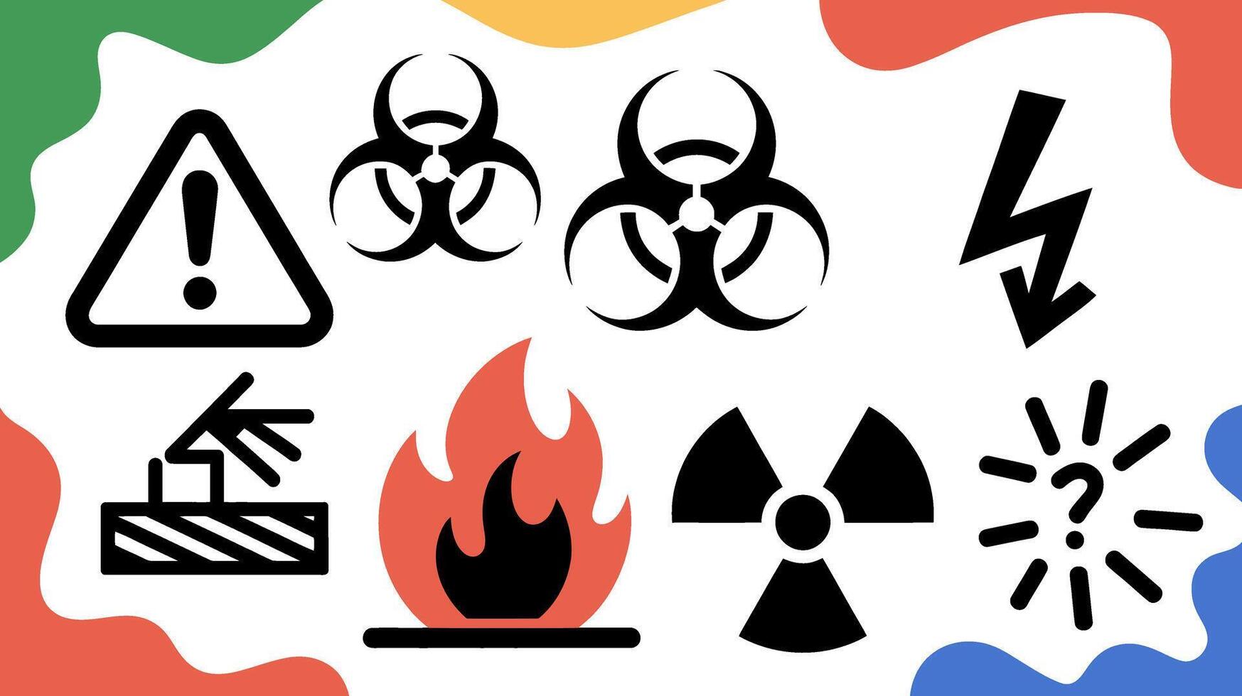 Collection of Warning Symbols Representing Various Hazards and Safety Concerns vector