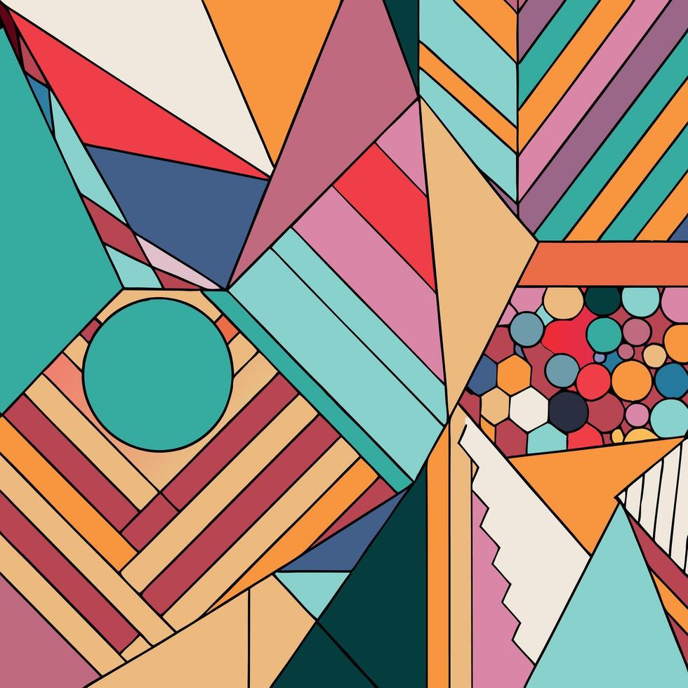 Vibrant abstract geometric pattern with colorful shapes and stripes vector