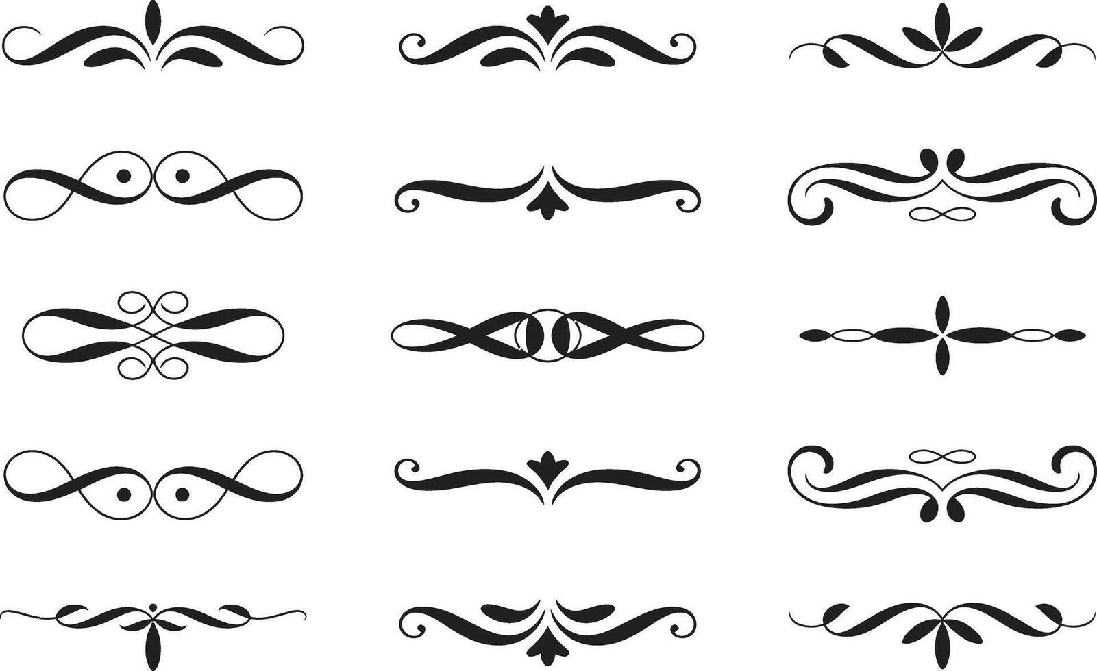 Collection of elegant black calligraphic dividers and scroll elements for design projects vector