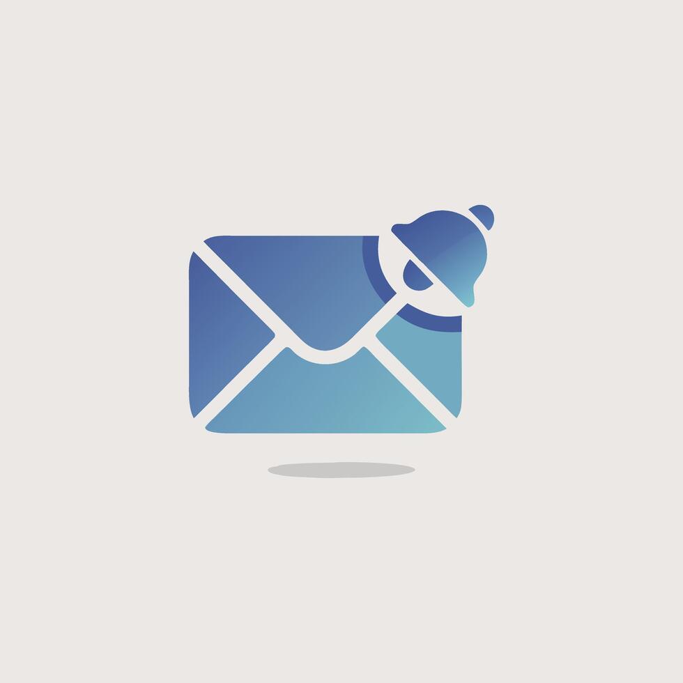 Email notification icon design with blue envelope and alert bell for messaging app, inbox alert, or communication interface vector