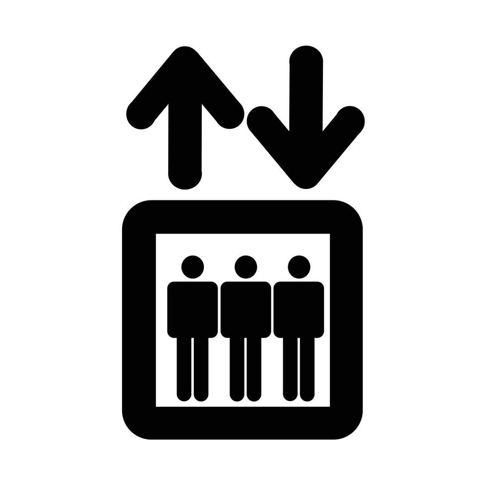Elevator Sign Icon. Black and White Elevator Symbol for Navigation. Public Building Elevator Sign. Elevator Direction Sign for Urban Spaces. Elevator Access Icon for Facilities and Maps. vector