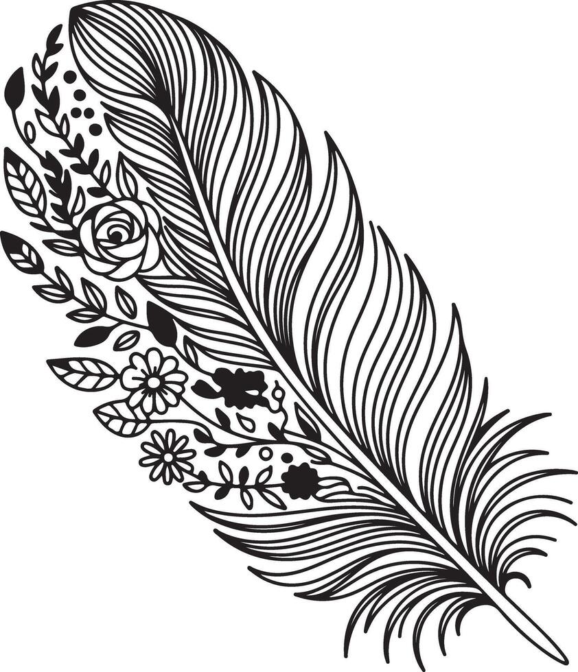 Feather illustration with decorative patterns and vintage design elements vector