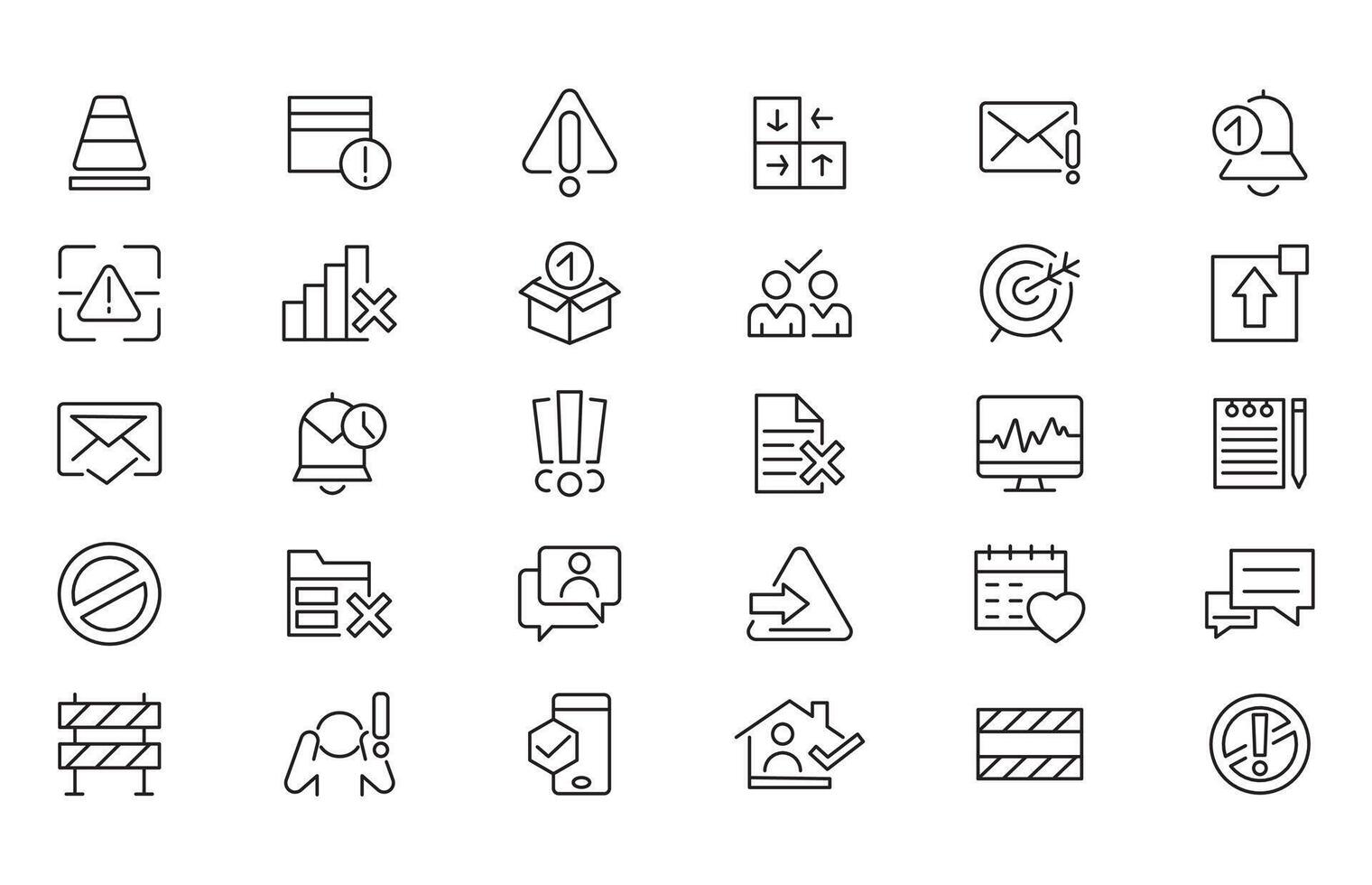 Alerts and Warning line icon set. Alert, caution, danger, error, danger warning icons vector